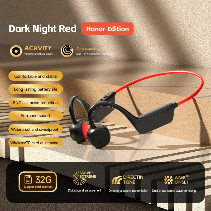 Bone Conduction Headset Wireless Swimming Sports Headphone IPX8 Zpaxo Red