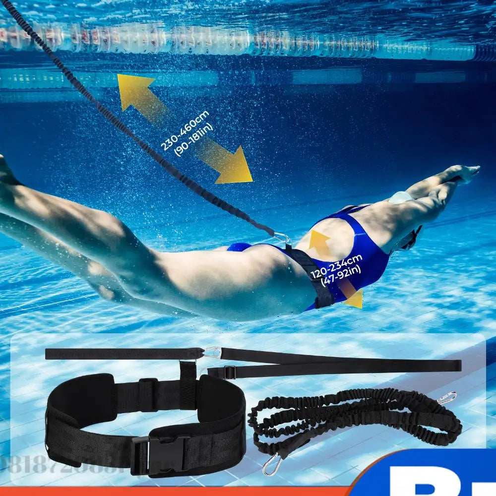 1- Swimming Training Rubber Belt Safety Rope Swim Pool Resistance