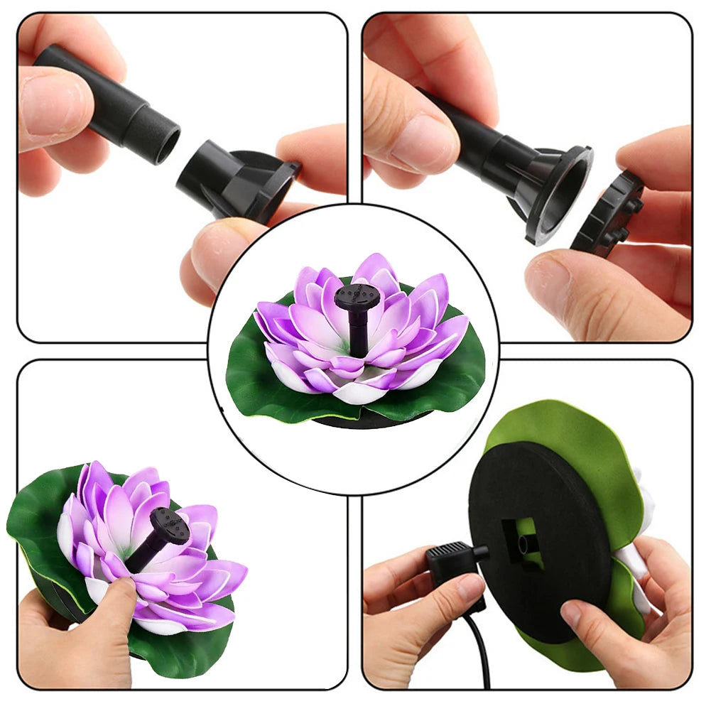 Lotus Solar Water Fountain Brushless Pump Floating Garden Artificial