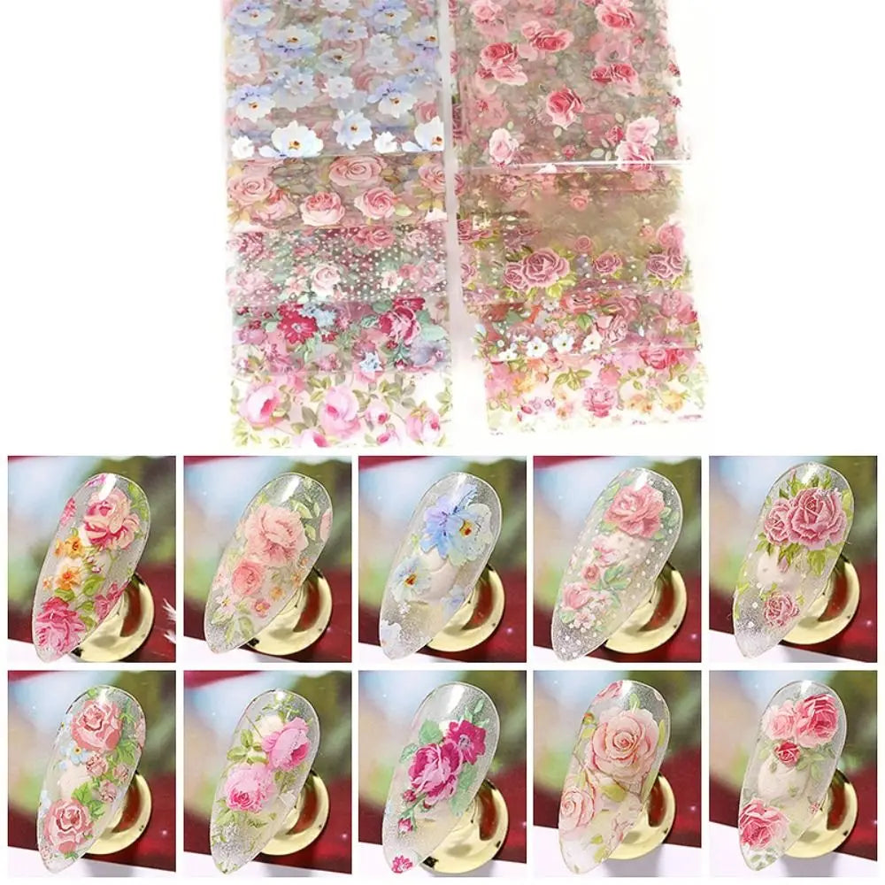 Fashion Mixed Designs Nail Wraps Floral Rose Flower Art Foils Easy Zpaxo