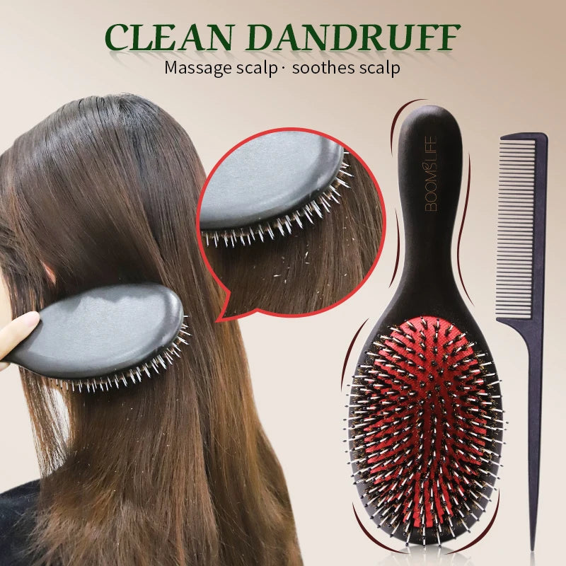 Boar bristle Hair Brush Women Custom Name Detangling Hair Brush For Curly Hair Wooden Comb Head Scalp Massage Hair Comb Zpaxo