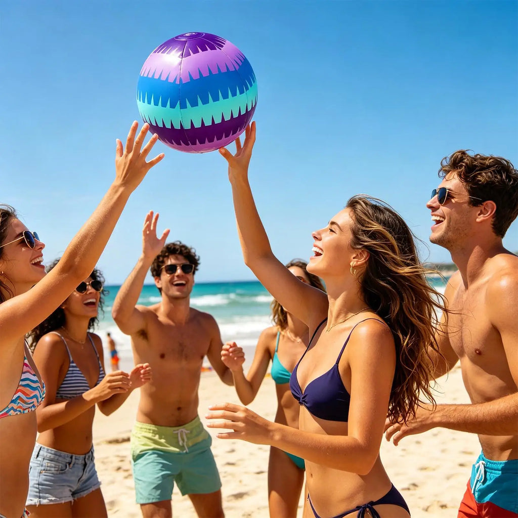 Inflatable Beach Ball Air Pump Colorful Pool Toys Kids Adults Sand
