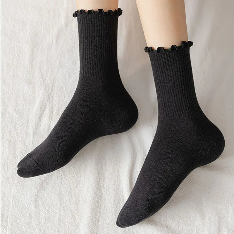1 3pairs Ruffle Socks Women Mid Crew Middles Tube Ankle Breathable