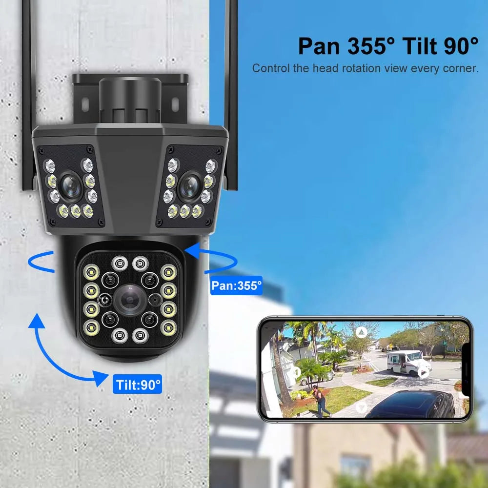 6K 12MP WiFi Outdoor Camera 8X Zoom Three Len Ai Motion Tracking PTZ 4K Video Camera Security Protection Waterproof Surveillance Zpaxo