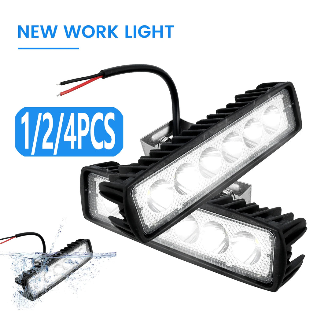 1/2/4Pcs LED Work Light Strip Shape Light Bar 6000K Flood Spot White Off Road Head Car light IP67 Auto parts For Multiple Scenes Zpaxo