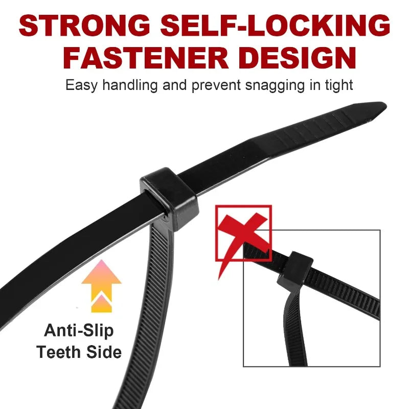 Cable Zip Tie Plastic Nylon Tie Self-locking Black Fastening Strap Cable-Tie-Set Fastening Ring Zip Wraps Strap Tie Cable Tie Zpaxo