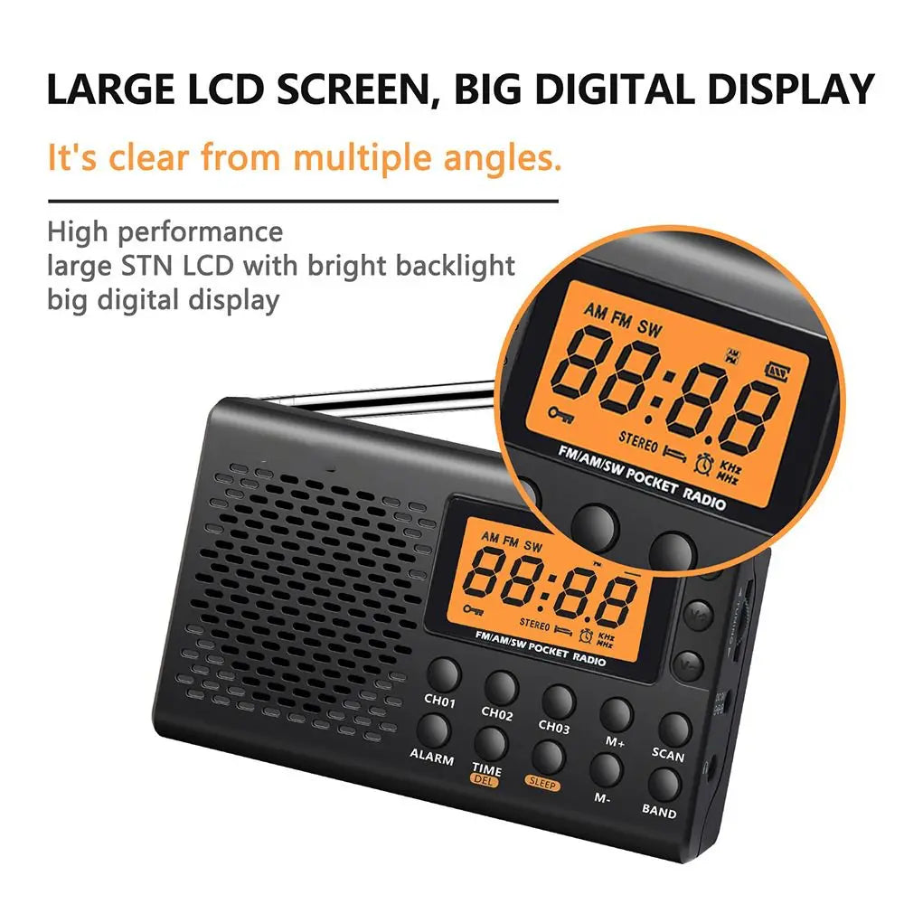 AM/FM/SW Shortwave Radio Handheld Battery Operated Stereo Radio Receiver Alarm Clock Retractable Antenna 3-Band Radio Walking Zpaxo