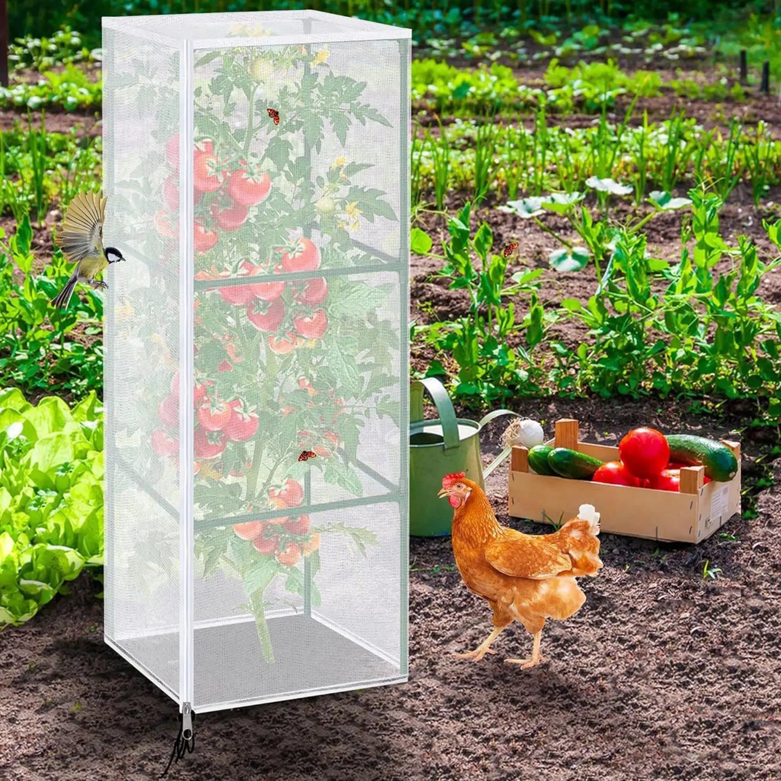 Mesh Plant Cover 2 Reusable Vertical Square Protector Zipper Tomato