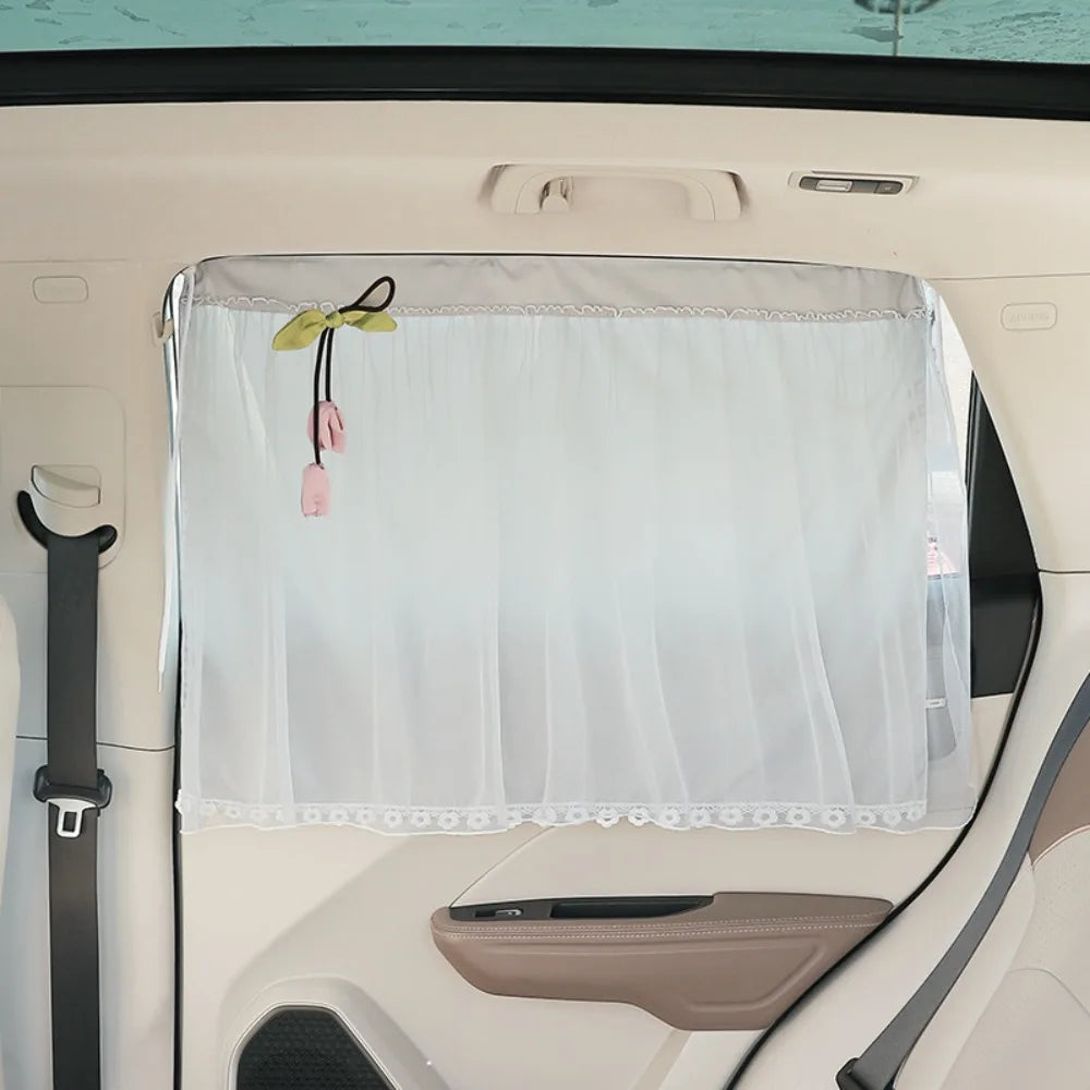 Lace Flower Fringe Suction Cup Car Sunshade Mount Double-layer Design Zpaxo Grey