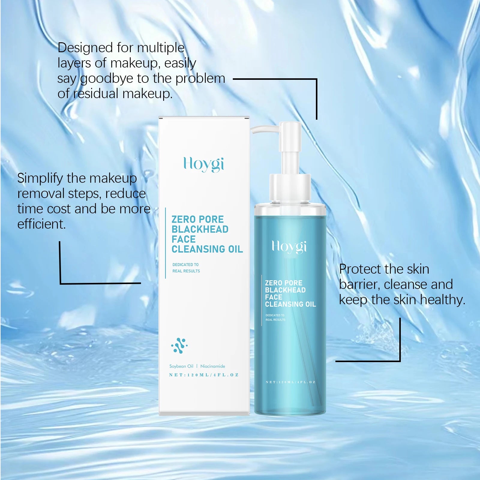 Hoygi 120ml Double Cleansing Gentle Makeup Remover for Face Eyes Soybean Oil Niacinamide No Residue Non Greasy Vegan Cleanser Zpaxo