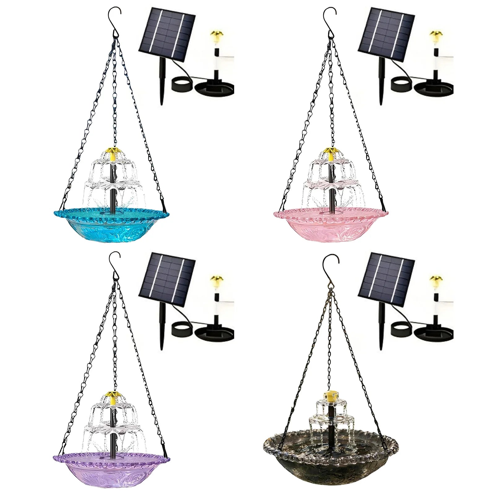 Hanging Solar Bird Bath Fountain Bird Bath Bowl with Solar Powered Pump for Outdoor Garden Backyard Patio Lawn Wildlife Feeder Zpaxo