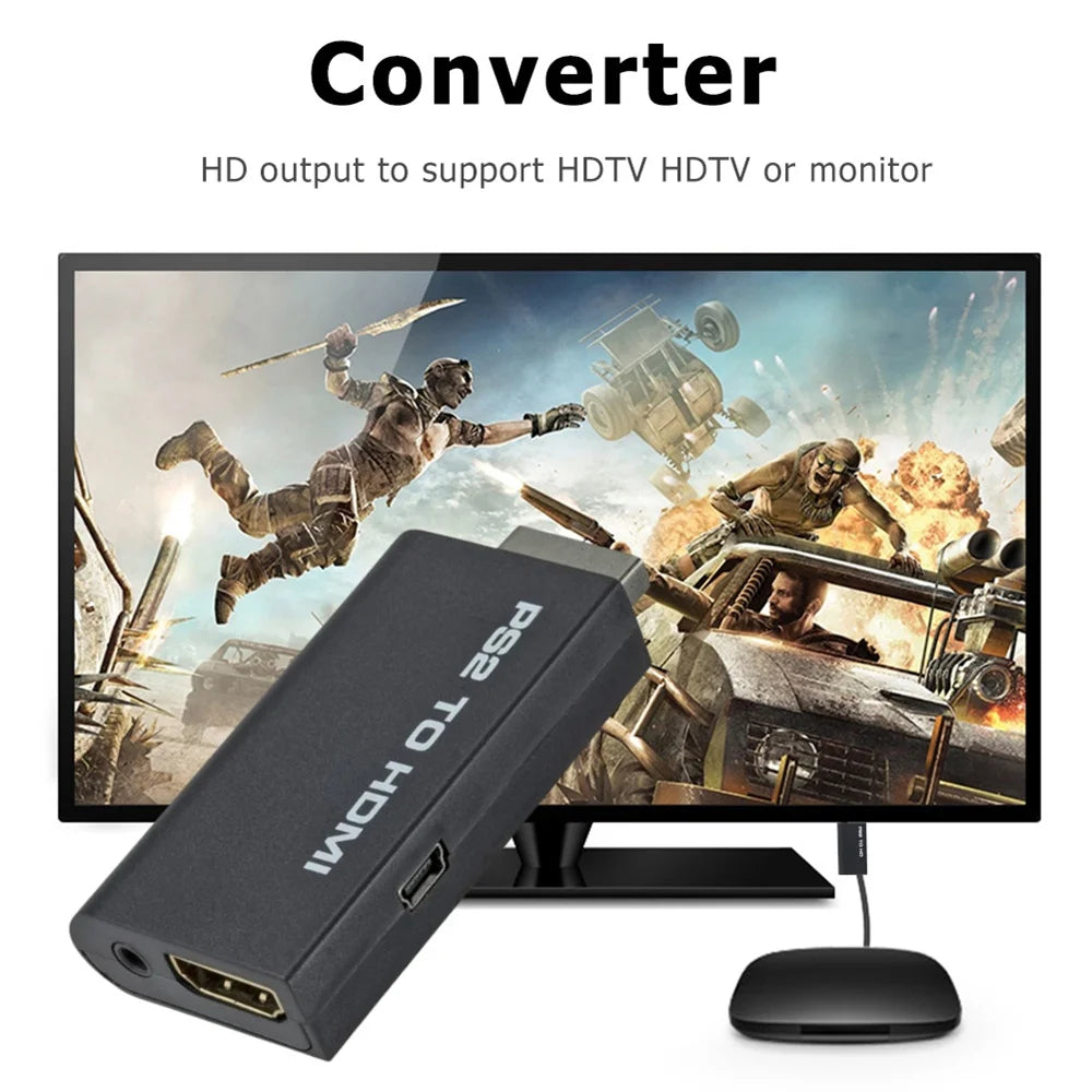 PS2 to HDMI Converter Adapter 480i/480p/576i + 3.5mm Audio Gaming Video Adapter Zpaxo
