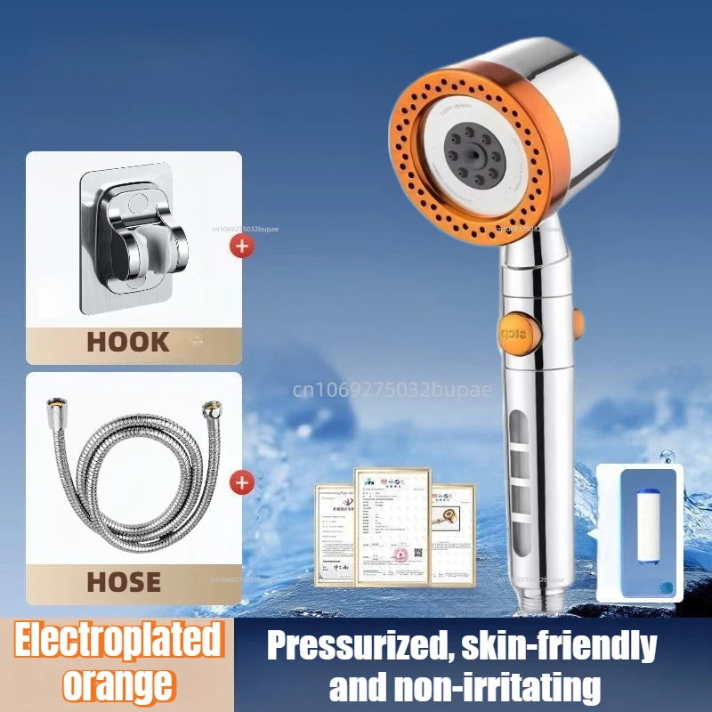 5 Modes High Pressure Water Saving Filter Shower Head Handheld Shower Head One Button Stop Bathroom Accessories Set Zpaxo Orange 3pc