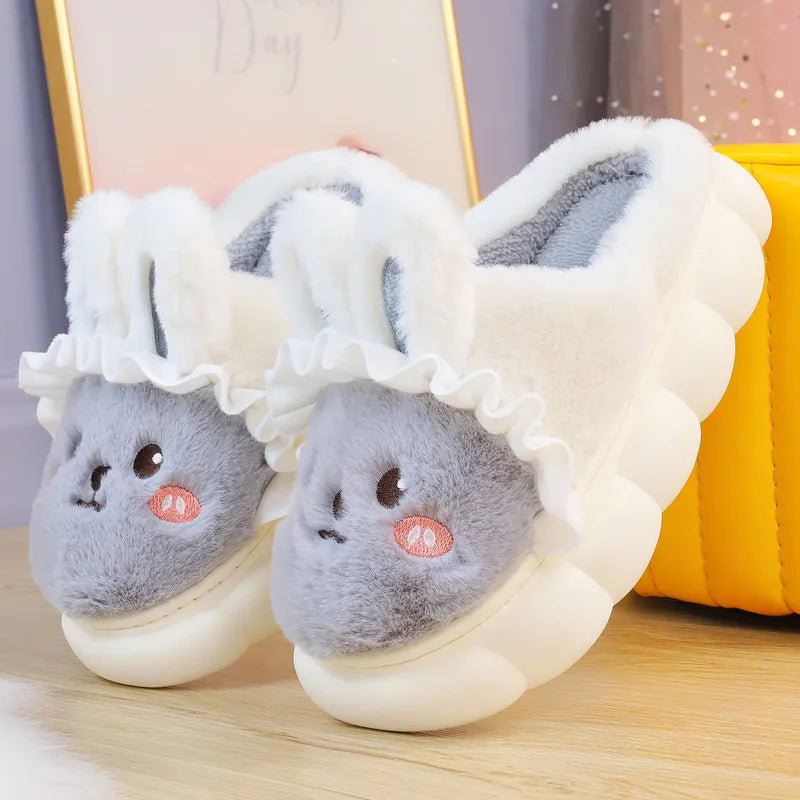 White Rabbit Hare Slippers Women's Cute Animal Platform Home Mules Zpaxo