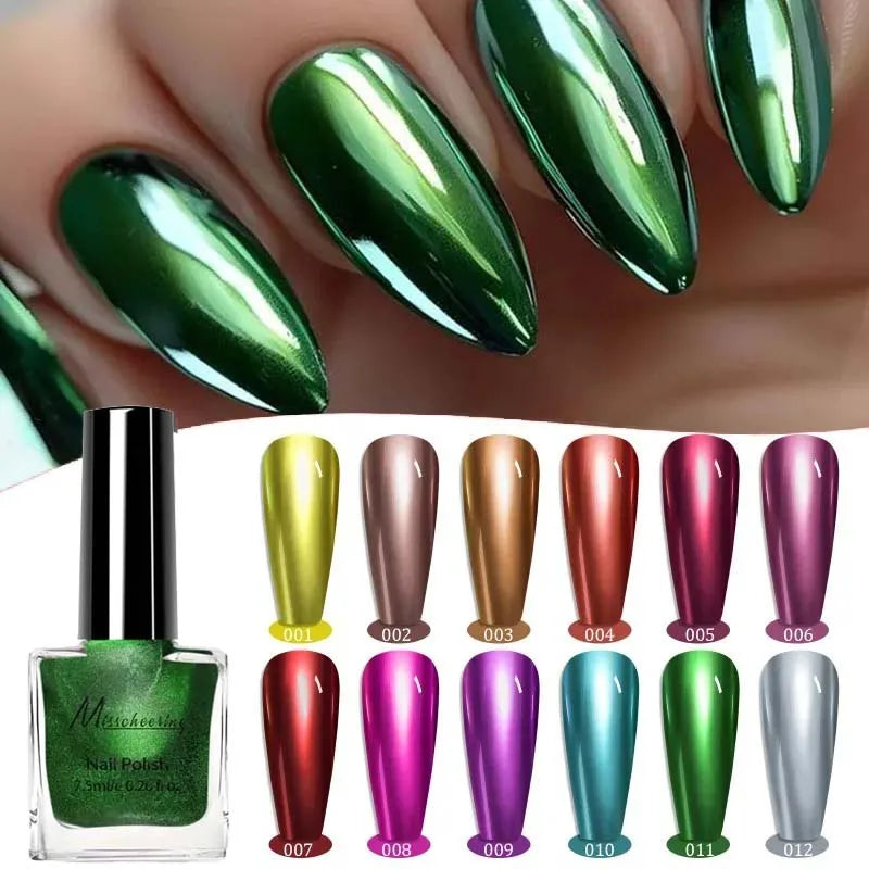 12 Colors Metal Mirror Effect Nail Polish Lasting Quickly Drying Art Zpaxo