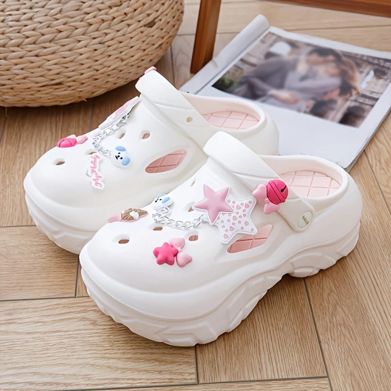 Women's Summer Beach Clogs Adorable Cartoon Accents Breathable Hollow Zpaxo WHITE 39-40
