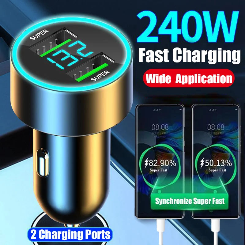240W Car Charger Dual USB Port 12V Fast Charging For iPhone Samsung Xiaomi Quick Charge Adapter With Digital Display Car Charger Zpaxo