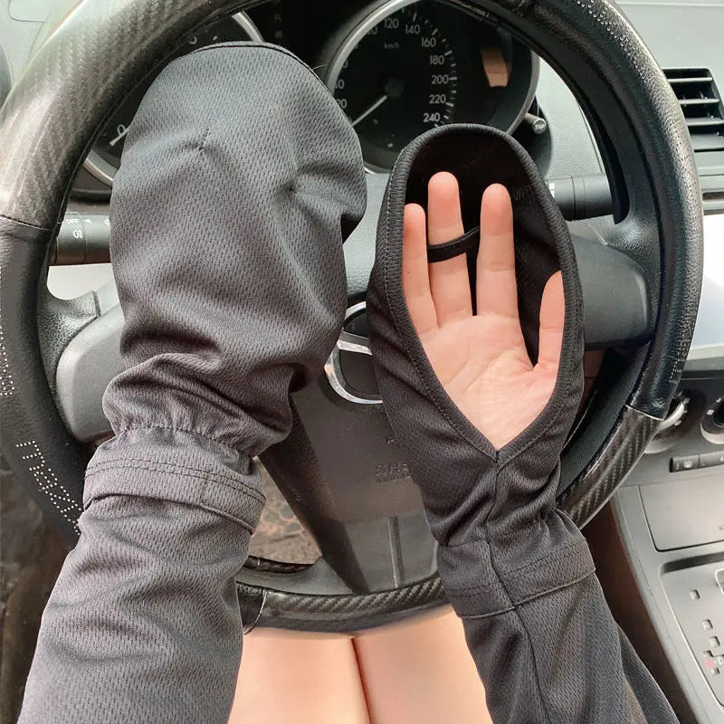 Large Ice Sleeve Gloves Women's Summer Driving Sun Protection Arm Zpaxo black One Size