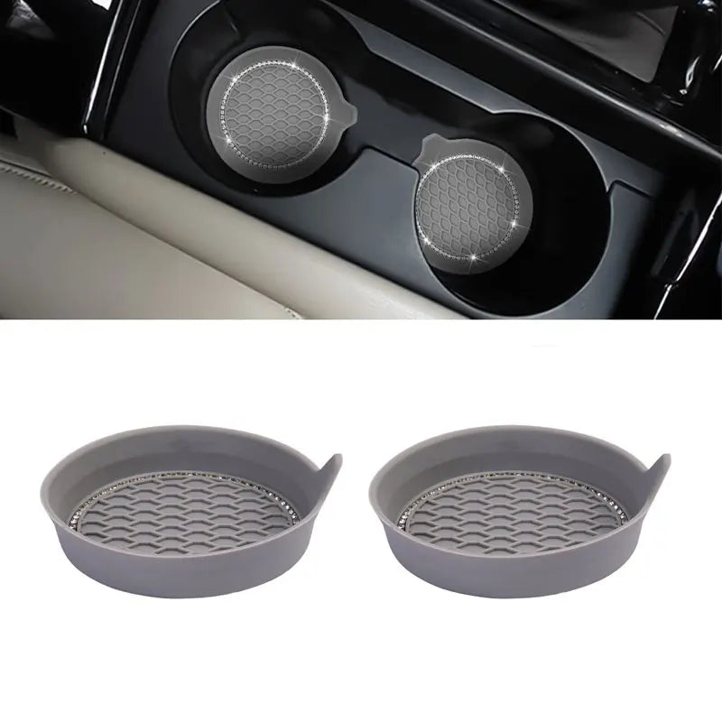 Rhinestone Car Cup Holder Coasters – Non-Slip Silicone Pads Car Cup Coaster Zpaxo Grey 2pcs
