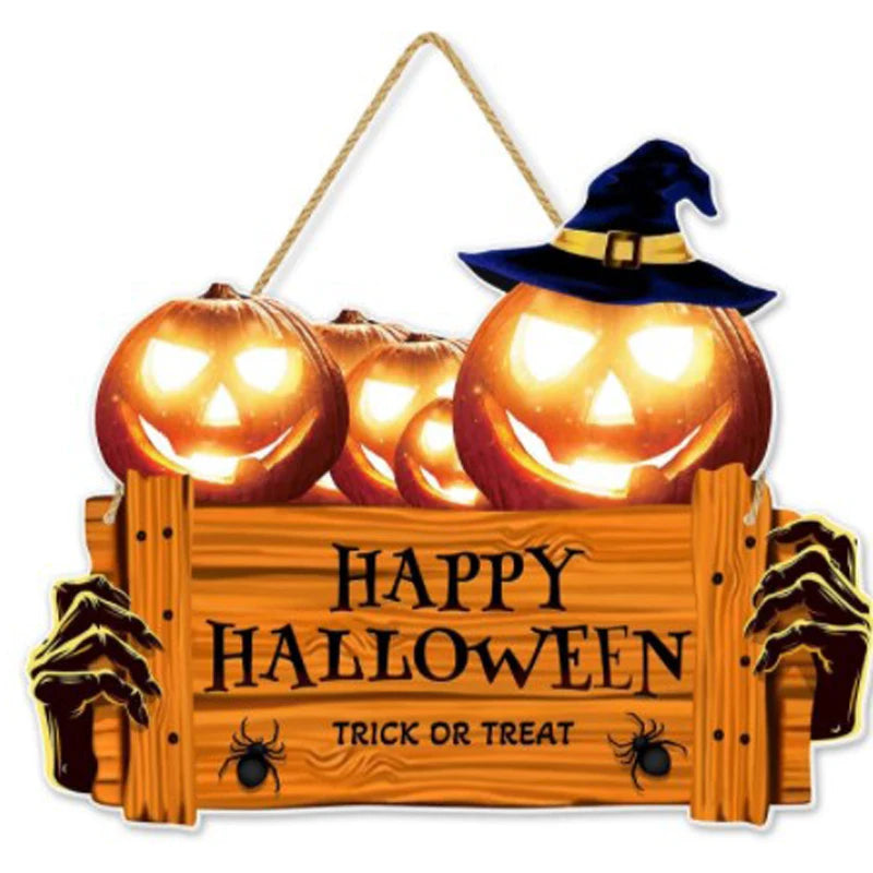 Happy Halloween Wooden Sign Decoration Pumpkin Hat Door Holiday