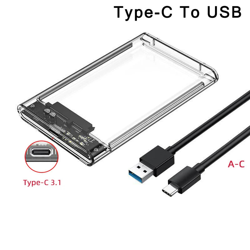 Hard Drive Enclosure USB 3 0 C SATA Clear External Case HDD SSD Zpaxo Type C to USB 3.1