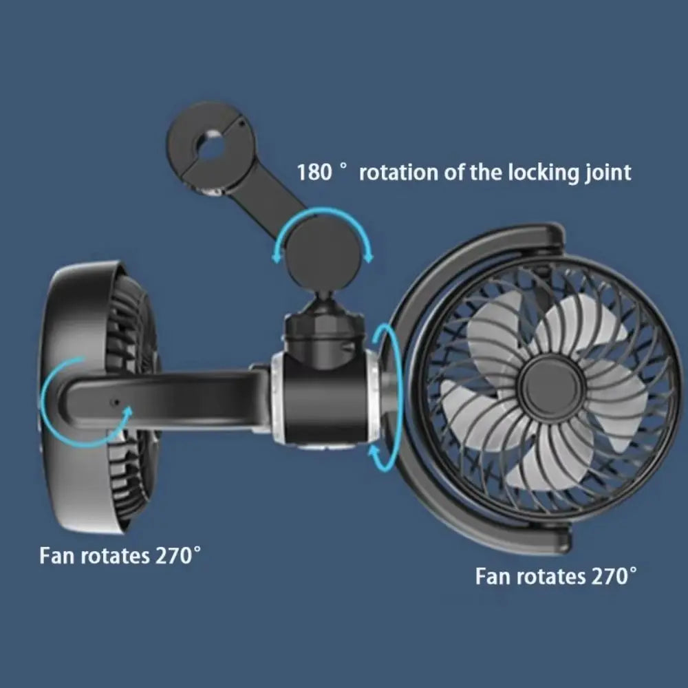 Portable 360 Rotating Car Seat Fan Quiet Powerful Double Head Cooling Zpaxo