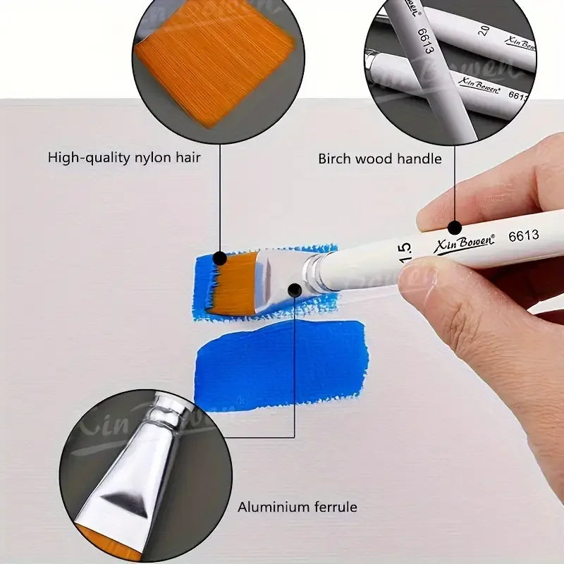 3pcs/Set Oil Painting Brushes-Wooden Mini Flat Nylon Paint Brush Set,Watercolor Brush for Body Painting Brush,Acrylic Art Paint Zpaxo