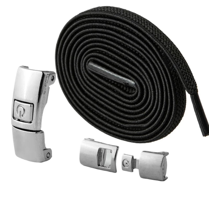 Elastic No-Tie Flat Shoelaces with Press Lock | Kids & Adults Elastic Shoelaces Zpaxo black 100cm