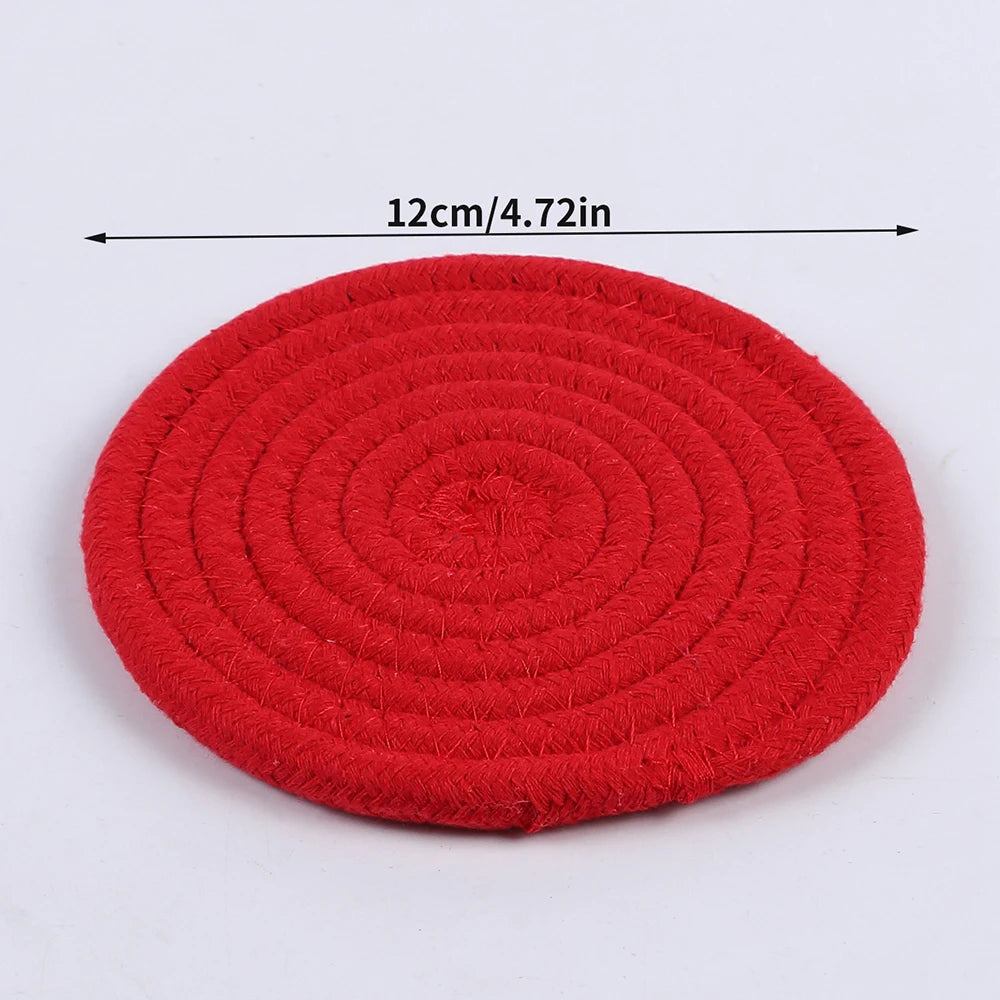 1PC Cotton Thread Cup Mat 12cm Round Coaster Knitting Table Mat Pot Holder Coffee Drink Tea Cup Woven Anti-Scalding Mat Zpaxo J