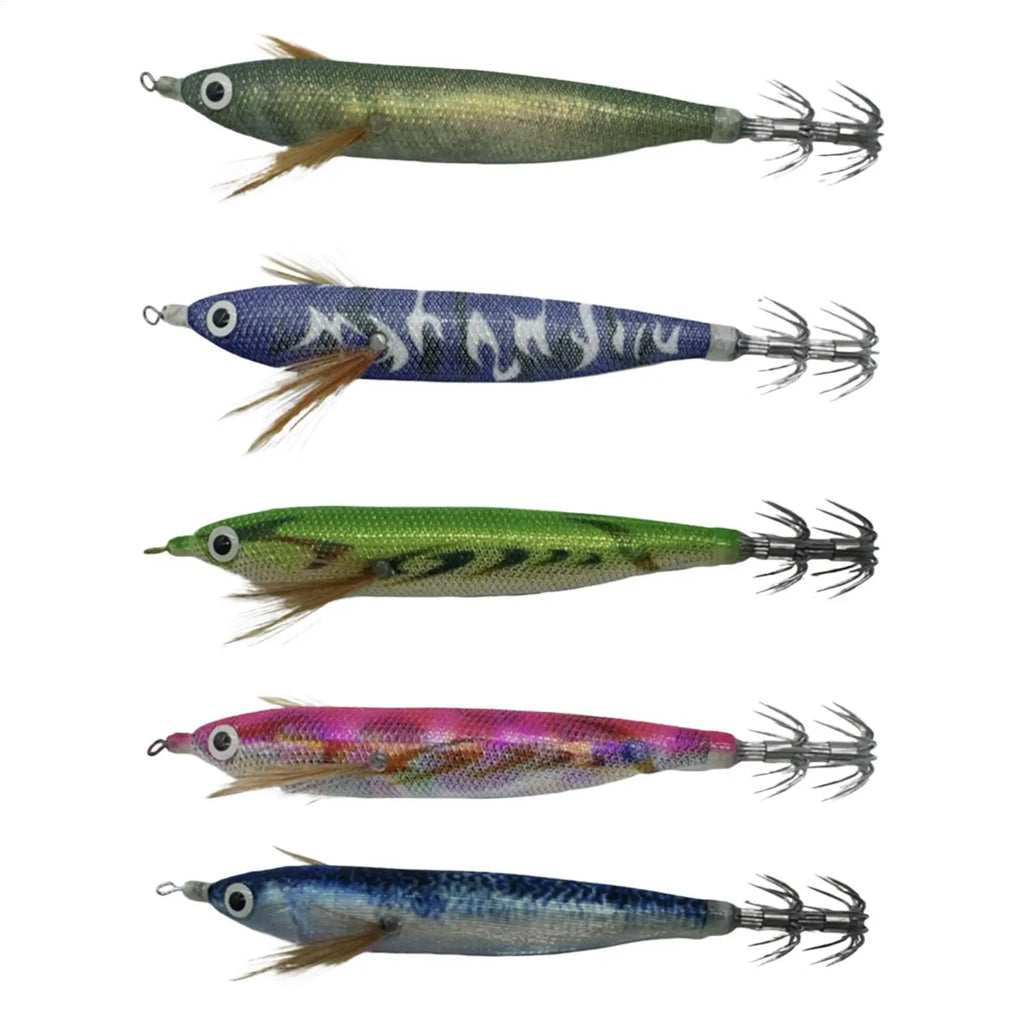 Horizontal Squid Jig Egi Set 12.5cm Glow In Dark Wood Shrimp UV Squid Lure Sea Cuttlefish Octopus Saltwater Tackle Zpaxo