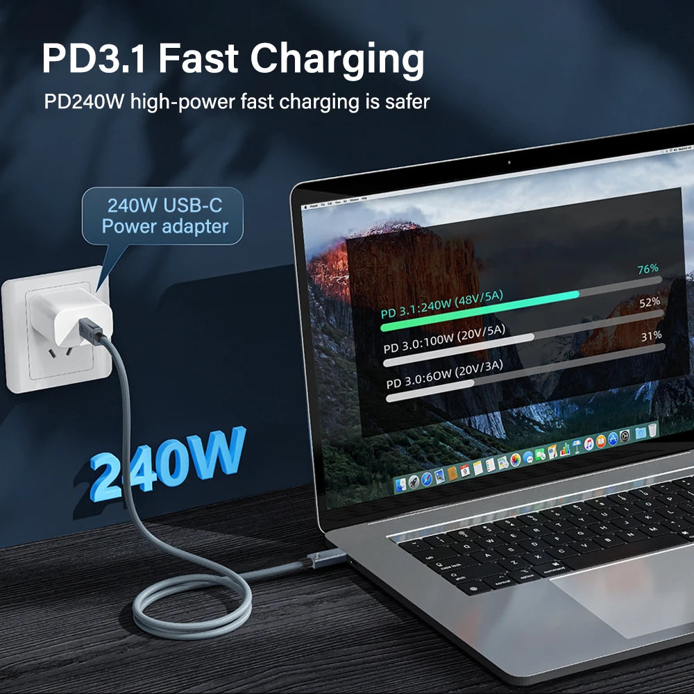 240W USB-C Cable 40Gbps 8K – Fast Charging & Data Transfer USB-C Charging Cable Zpaxo