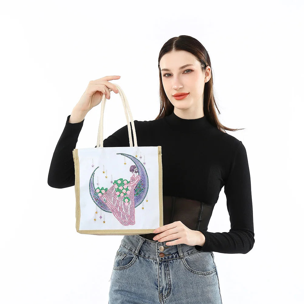 5D Diamond Painting Handbag DIY Linen Shopping Storage Bag Reusable