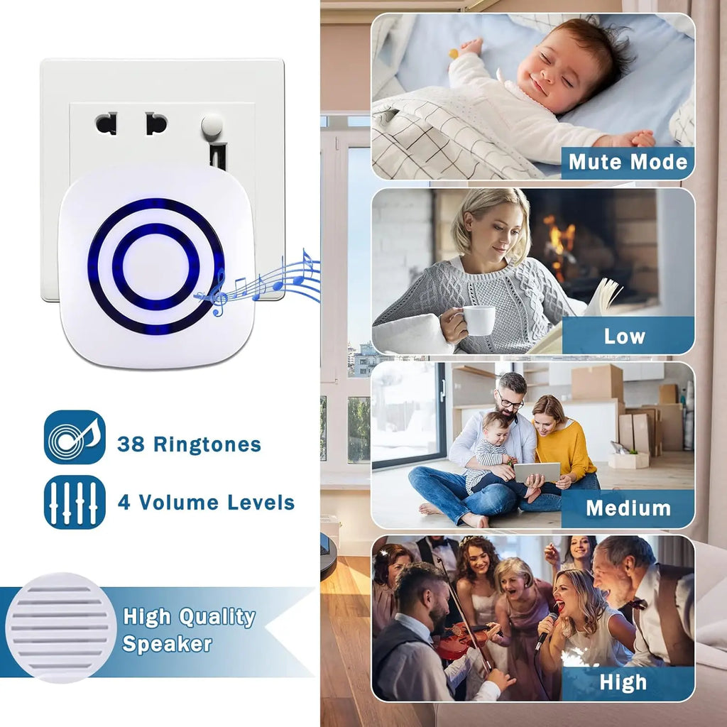 Wireless Door Chime Motion Sensor Detector Smart Visitor Doorbell Home Security Driveway Alarm with Plug-In Bell for Business Zpaxo