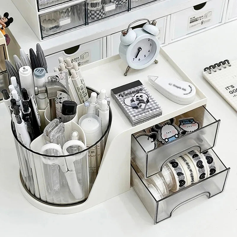 Rotating Pen Holder Cotton Swab Container Desk Organizer Office