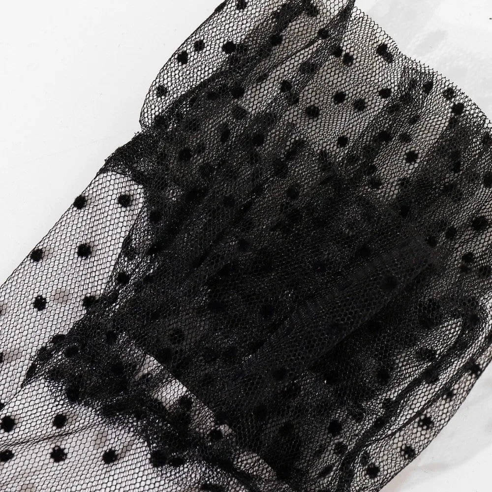 Fashion Ultra Thin Tulle Polka Dot Gloves Full Finger Breathable Lace Mesh Gloves Transparent Wedding Party Mittens UV Sunscreen Zpaxo