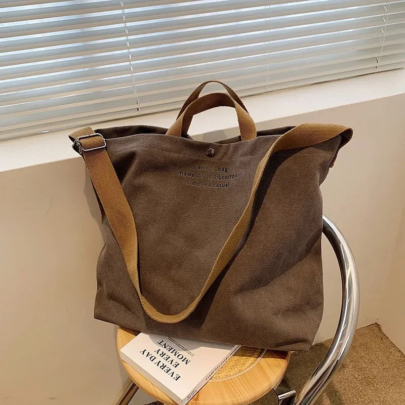 Creative Simple Solid Color Retro Canvas Shoulder Bag Large Capacity Crossbody Bag Female Student Handheld Tote Bag for Class Zpaxo