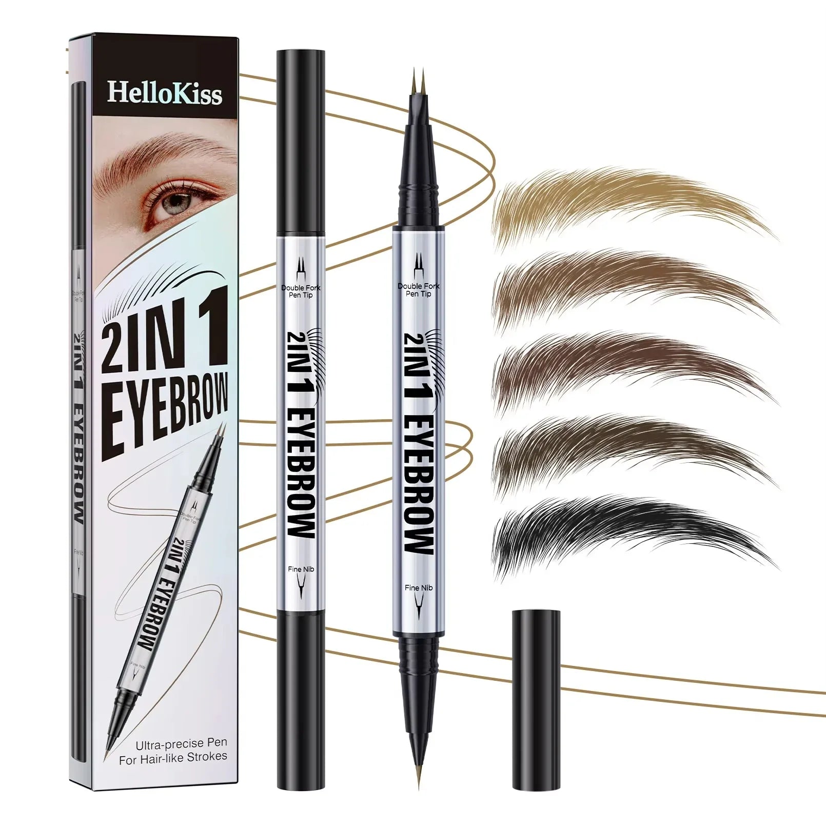 5 Colors Two-pronged Eyebrow Pencil Waterproof Liquid Curved Pen Fork