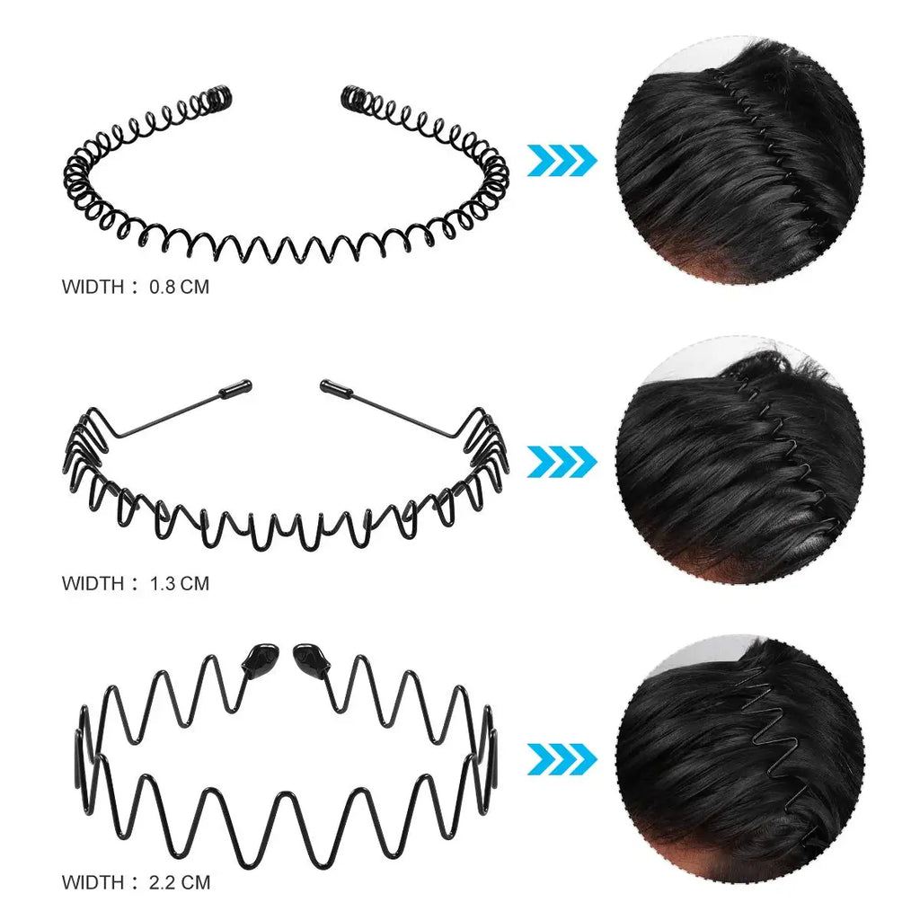 Unisex Black Elastic Non Slip Simple Metal Headbands Men Women Wavy