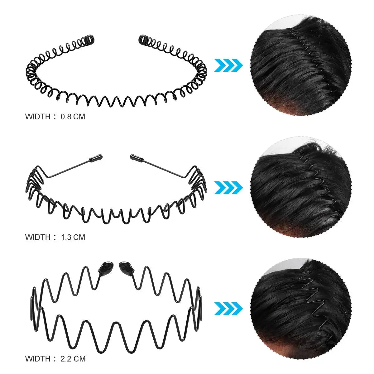 Unisex Black Elastic Non Slip Simple Metal Headbands Men Women Wavy
