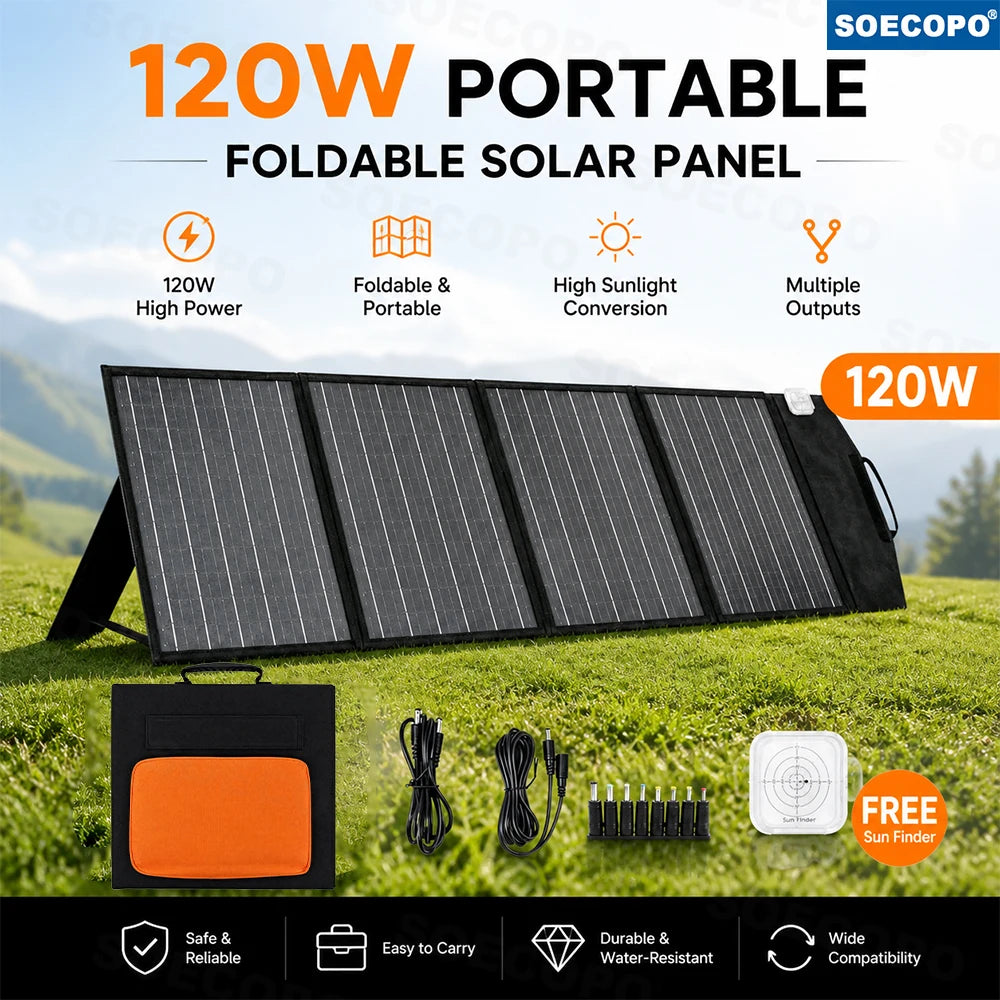 120w Foldable Solar Panel Portable Charger Dc Usb Type-C Output High Efficiency Monocrystalline Panel For Rv Camp Power Station Zpaxo