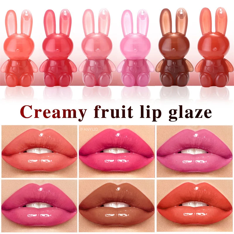 Watery Crystal Clear Jelly Rabbit Lip Gloss Long-lasting Moisturizing Smooth Shimmering Lip Hydrating Liquid Fruit Lip Tint Zpaxo