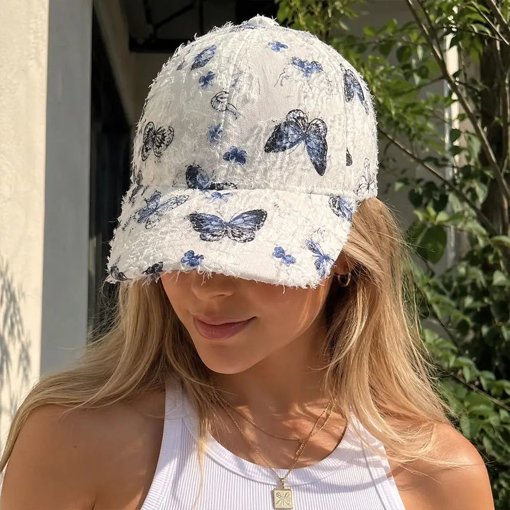 Embroidered Butterfly Baseball Cap Versatile Elegant Korean Style Baseball Cap Breathable Sunshade Women Outdoor Cap Casual Wear Zpaxo