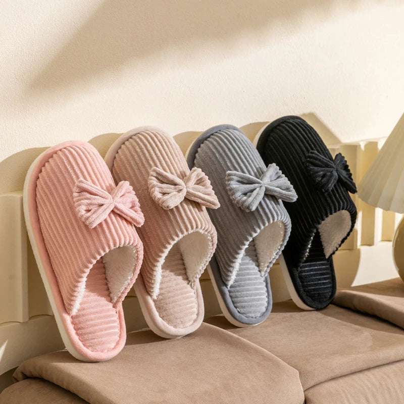 Fashion Women's Bow Slippers Fall Winter Indoor Bedroom Floor