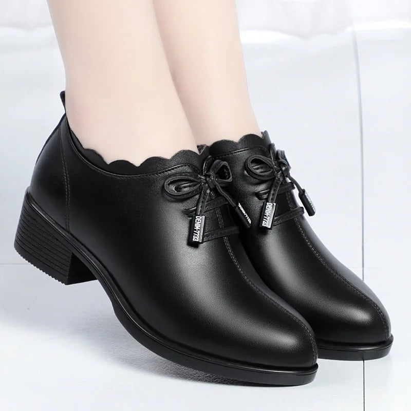 CINESSD 2023 Fashion Lace Leather Platform Pumps Korean Casual Zpaxo