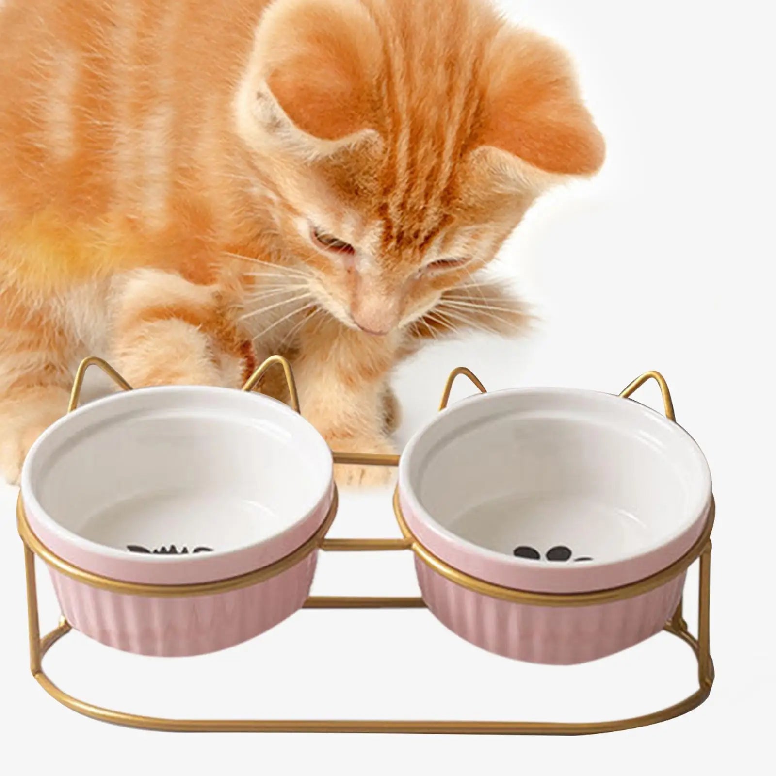 Retro Cat Bowls Raised Stand, Double Elevated Feeding Bowls Holder for Pet Ceramic Bowl Dog Cat Food Feeding Bowls Stand Zpaxo Gold