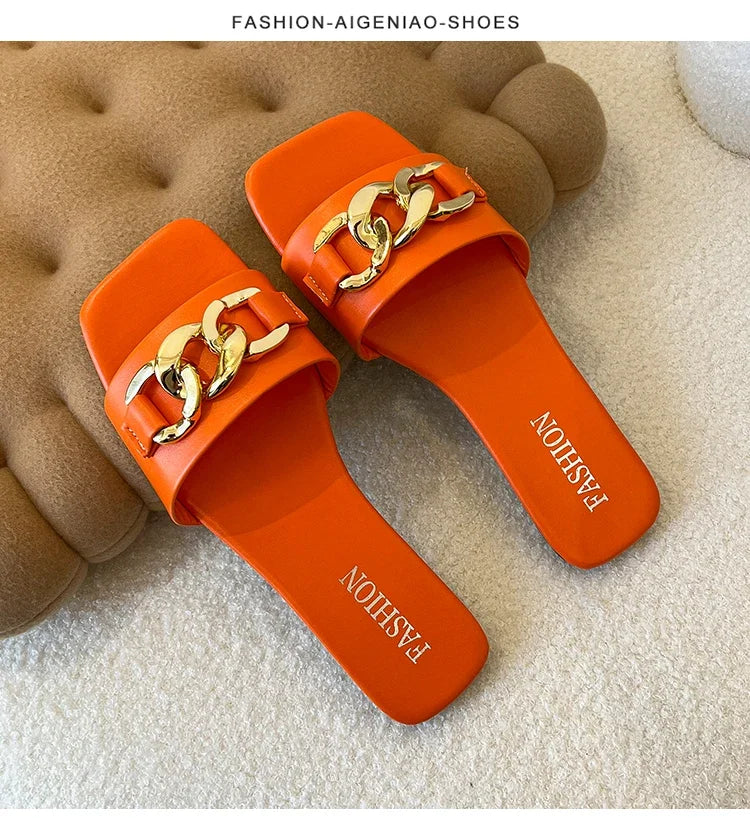 2026 Summer Women's Slippers Roman Fashion Designer Flat Sandals Zpaxo Orange 37