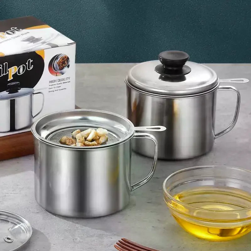 Stainless Steel Oil Strainer Pot Container Jug Storage Can Filter Zpaxo
