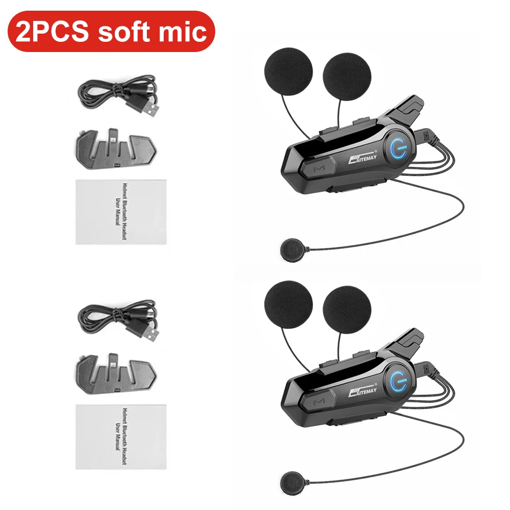 Bluetooth Headphone Motorcycle Helmet Intercom Headset 1000M 2 Rider Zpaxo 2PCS Soft Helmet