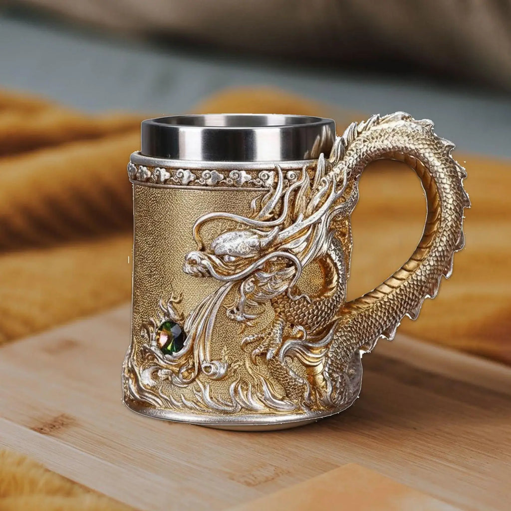 Dragon Cup Embossed Chinese Metal Drinkware Fun Coffee Mugs Tea Table