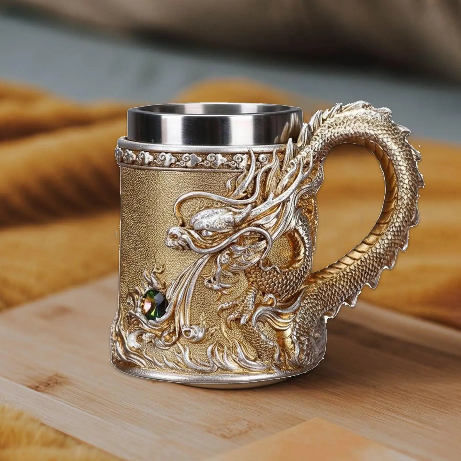 Dragon Cup Embossed Chinese Metal Drinkware Fun Coffee Mugs Tea Table